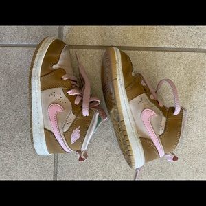 Toddler girl size 8 air Jordan, space jam, pink and tan